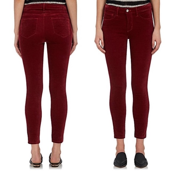 L'AGENCE Margot Velvet Skinny Jeans Burgundy 26 - Picture 1 of 6
